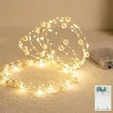 Afaiup Lichterkette Perlen 2m 20 LED Ozeanperlen,lichterkette innen batterie mit Timer, Warmweißes Licht lichterkette innen für Hochzeit, Geburtstag, Weihnachten, Schlafzimmer, Wohnzimmer Dekoration