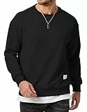 Elegancity Herren Sweatshirts Langarm Pullover Casual Einfarbig Langarmshirts Basic Frühling Herbst Hoodie Pullover mit Textur,Schwarz L