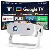 [Wielio 2026 Upgrade Google TV Beamer] Natives 1080P, 4K-Unterstützung, 25000 Lumens,elektrischer Fokus & Trapezkorrektur, WiFi & BT Heimkino Beamer, Mini Projektor mit 360° drehbarem Ständer