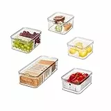 iDesign Aufbewahrungsboxen, Kühlschrank Organizer mit Deckel im 5er Set, Frischhaltedosen aus recyceltem Kunststoff für die Vorrats-Organisation, durchsichtig und weiß