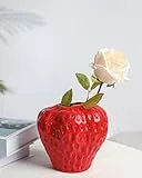 DN DECONATION Erdbeer Vase Deko Rot Keramik Blumenvase Strawberry Decor Modern Erdbeervase Tischdeko Aesthetic Vase für Pampasgras Wohnzimmer Heimdekoration