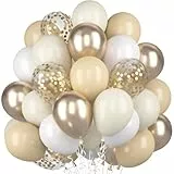 Luftballons Beige Sand Weißer, 60 Stück Champagner Gold Mattes Weiß Helium Ballon, Aprikose Creme Weiss Gold Konfetti Nude Latex Ballons für Boho Geburtstag Hochzeit Frauen Abschluss Party Babyparty