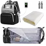 SNDMOR Wickeltasche Rucksack, wickelrucksack mit bettfunktion Großer, Multifunktionale Diaper Bag Mit Wickelunterlage, Kinderwagen-Haken, Geeignet für Mama und Papa (Schwarz und Grau)
