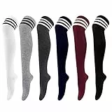 Chalier Cozy 6 Paar Damen Kniestrümpfe Overknee Strümpfe Lange Gestreifte Socken Thigh High Socks Beinwärmer Schenkel Socken für Mädchen