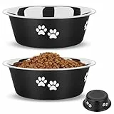 PETTOM 2 Stück Edelstahl Fressnapf Hund (1560 ML), Hundenapf Futternapf Hund Edelstahl mit Rutschfestem Silikonboden für Große, Mittelgroße Kleine Hunde, Spülmaschinengeeignet, M - 21 cm, Schwarz