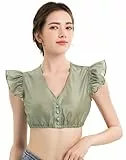 KOSMEEU Dirndl Bluse Damen Dirndlbluse Spitze Trachtenbluse Grün Dirndlblusen Schlicht Oktoberfest Spitzenbluse Trachten Bluse Bayrische Tracht V-Ausschnitt 40
