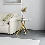 Beistelltisch Quadratisch Glas Couchtisch Moderner Wohnzimmertisch Mit Metallbeine für das Wohnzimmer, Schlafzimmer oder die Küche, Gold, 40x40x50cm