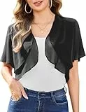 Aottori Damen Chiffon Bolero Festlich ärmellos Elegant Shrug Top Kurze Strickjacke Cardigan Open Front Bolerojacke Schulterjacke Schwarz M