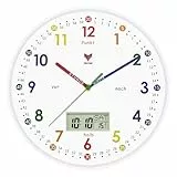 Foxtop Lernuhr Kinder - Lernuhr ohne Tickgeräusche - LCD-Display -Analoge Kinderuhr zum Lernen und Üben der Uhrzeit - Dekoratives Kinderzimmer,30 cm