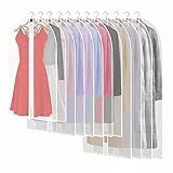 12Stück Transparente Kleidersack Kleiderhüllen Abdeckung mit Reißverschluss, Kleiderschutzhüllen Jacke Mantel Kleider Abendkleider Anzug Schutz Kleiderhulle Anzughulle Anzugsack Durchscheinende(Weiß)