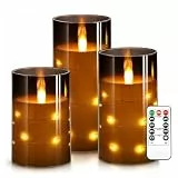 Kiexung LED Kerze, LED Kerze mit eingebauter Lichterkette, batteriebetriebene Kerze, Plexiglaskerze mit Fernbedienung Timer, festliche flammenlose Kerze, Wohnkultur, 3-teiliges Set (grau)