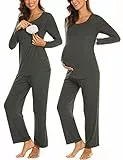 MAXMODA Umstandspyjama-Set für Damen, Still-Pyjama-Set, weicher Schlafanzug, Schwangerschafts-Nachtwäsche, 2-lagiges Oberteil zum Stillen, Dunkelgrau, Größe XL