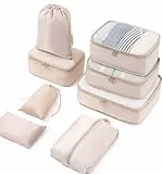Meowoo 8-teilig Koffer Organizer Set, Packing Cubes, Packwürfel für Urlaub & Business, Reise Organizer mit Kleidertaschen, Gepäck Aufbewahrung Taschen, Ordnungssystem für Koffer (Beige)
