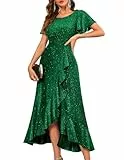 Berylove Abendkleider Lang Grün Kleid Elegant Damen Abikleider Lang Festlich Langes Kleid Damen Elegant für Hochzeit Grün Rockabilly Kleid S007 DarkGreen L
