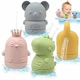 BelleStyle Badewannenspielzeug Badespielzeug Baby Silikon Badetiere, 4er Set Wasserspielzeug Spritztiere Schimmelfrei Badewanne Spielzeug Geschenke für Kinder Babys Kleinkinder ab 1 2 3 4 Jahr