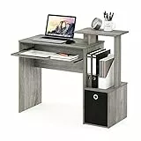 Furinno Econ Mehrzweck Home Office Computer Schreibtisch mit Ablage und Einschub, holz, Französische Eiche Grau/Schwarz, 40.01 x 40.01 x 86.61 cm