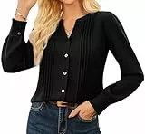 GRACE KARIN Damen V-Ausschnitt Locker Passform Oberteil Langarm Einfarbige Party Cocktail Tunika Tops Schwarz XL
