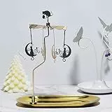 Rotierender Kerzenhalter,Golden Teelicht Karussell,Metall Kerzenständer,Karussell Kerzenständer mit Großem Tablett,drehbare Laterne Teelichthalter für Zuhause/Party/Hochzeit/Tischdeko (Mondkatze)