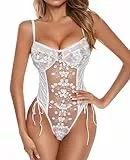 ADSEXY Damen Dessous Sexy Spitze Lingerie Set Lace Flower Reizwäsche Bodysuit Babydoll Neckholder-Unterwäsche Set V-Shape Babydoll Dessous