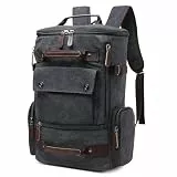 DORRISO Vintage Canvas Rucksack Herren Groß Schulrucksack 17.3 Zoll Laptop Tasche mit Griff Wanderrucksack Reisen Camping College Arbeit Schule Elegant Herren Leinwand Tagesrucksack Schwarz