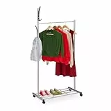 Relaxdays Garderobe mit Rollen, HBT: 165x80x44 cm, Metall, Ablage, mobiler Kleiderständer, Rollgarderobe, silber/schwarz