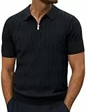 PJ PAUL JONES Herren Poloshirt Kurzarm Retro Rippstrick Sommer Tshirt Golf Polohemd L Schwarz