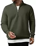 JMIERR Baumwolle Pullover Herren 2025 Freizeit Reißverschluss Hals Sweatshirts Fallen Winter Langarm Hoodies Loose Fit Grün XXL