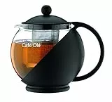 Café Olé Grunwerg Café Ole Loose Leaf Everyday Round Teekanne Infuser Basket Glas Teekanne, Schwarz, 1.20 Liter, 1200ml / 1.2