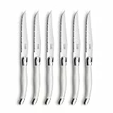 Lou Laguiole RUSTIC Steakmesser-Set mit mikrogezahnter Klinge, Landhaus-Style cremefarbend, 6-teilig