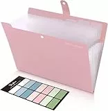 SKYDUE Dokumentenmappe A4, Mappe Mit 8 Fächern, Fächermappe A4 Mit Etiketten, Tragbar Ordnungsmappe Mappen Ordnersystem, Document Folder Für Zuhause, Büro, Schule Und Auf Reisen (Rosa)