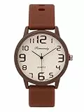 JSDDE Unisex Armbanduhr mit silikonarmband Analog Quarzuhr Arabische Ziffer Uhr Sportuhr für Damen Herren (Braun)