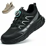 RASEARY Sicherheitsschuhe Arbeitsschuhe Herren Damen Bequem Stahlkappenschuhe Leicht Atmungsaktiv Industrielle Arbeitsschuhe mit Drehschnallen Schnürsenkeln,Schwarz EU 42