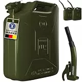 MONZANA® Metallkanister 3er-Set inkl. Ausgießer Verlängerung 20 L Stahl 36x17x46cm UN-Zulassung Werkstatt Benzinkanister Metallkanister oliv