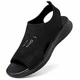 Unitysow Damen Sandalen Sommer Flach Slide Bequeme Arch Support Orthopädische Sandalen Freizeit Leicht Strand Sandale,Schwarz,Gr.38