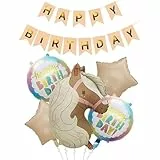 Pferde Geburtstagsdeko, Pferde Luftballon Set, Geburtstagsdeko Mädchen, Happy Birthday Girlande und XXL Folienballon Pferd 62x45cm, Happy Birthday Ballon, Stern Ballons 50cm, Kindergeburtstag Deko