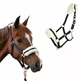 Marengos - Halfter Modern Rosé | Elegantes Halfter für Pferde | Pferdehalfter mit roségoldenen Beschlägen | mehrfache Verstellbarkeit an Genickstück & Kinnriemen | in Nachtblau | Warmblut