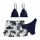 Bikini Teenager Mädchen 3-teiliges Bikini-Sets Sport Badeanzug Verstellbare Bikini Oberteil mit Triangel Bikinihose und Rock Sporty Sommer Strand Bademode Badebekleidung für 10-16 Jahre