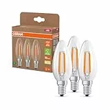 Osram Hocheffiziente LED Lampen mit Energieeffizienz Klasse A, Vorteilspack mit 3 Leuchtmittel, ersetzt herkömmliche 40W Glühbirnen, Kerzenform, warmweiß(2700K), E14, Filament Glas