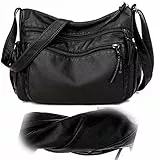 Kleine Handy Umhängetasche Damen Handytasche zum Umhängen Leder Crossbody Bag mit Breiter Gurt für iPhone Samsung Huawei (Schwarz)