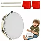 VGECEE Tambourin Tamburin 20 cm Handtrommeln Set 8 Zoll Kindertrommel Holz Tambourine Hochzeit Hand Trommel Holz mit 2 Schlägel für Party Schule und Frühpädagogisches