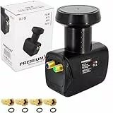Premium X Twin LNB - 2Fach - für 2 Teilnehmer - 4K Full HD - mit Wetterschutz und LTE Filter + 4X F-Stecker für Satellitenschüssel Digital TV Fernseher SAT Receiver - Schwarz