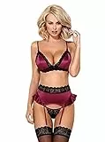 Obsessive traumhaftes Dessous-Set aus schickem BH, verführerischem Strapsgürtel und charmantem String in toller Geschenkbox (S/M, Magenta)