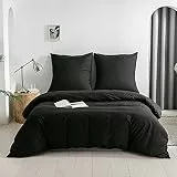 Good Nite Bettwäsche Set 3 Teilig 100% Polyester Mikrofaser Komfortabel mit Reißverschluss Bettbezüge ，1 Einfarbig Bettbezug + 2 Kissenbezug (Schwarz, 200x200cm+80x80cm*2)