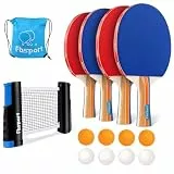 Tischtennisschläger Set Profi, Tischtennis Set mit 4 Schläger, Einziehbarem Netz, 8 Tischtennis Bälle und 1 Tragetasche, Ping Pong Set für Indoor Outdoor Kinder Erwachsene