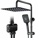 Rainsworth Duschsystem ohne Armatur Schwarz - 30 x 30 cm eckig Regendusche und 3 Strahlarten Duschkopf, mit Umsteller aus Messing,Duschsäule Duschset für Dusche