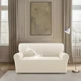 BellaHills High Stretch Sofabezug Moderne Sofaüberwurf, Wasserdicht Sofahusse für Wohnzimmer Protector für Hunde Haustiere, Elfenbein, 2 Sitzer(130-160CM)
