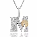 ICEDIAMOND 18K Bling Jumbo Master M CZ-Diamant Anhänger Kette Halskette, weiß vergoldet Iced Out voll glänzen Zirkonia Hip Hop Charme Schmuck für Männer & Frauen (W-24''Rope)