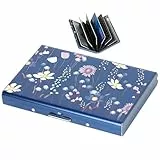 BONSYL® Kreditkartenetui aus Metall, RFID Blockierendes Edelstahl Kartenetui, Ultradünne Metall Geldbörse mit 6 Kartenfächern für Damen Herren. (6 Karten/Blau/Blume)