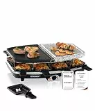 Cloer 6435 Raclette mit Naturstein, 1200 W, 8 antihaftbeschichtete Raclettepfännchen, Geteilte Platte