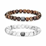 RANKEEF Perlenarmband Herren, 8 mm Perlenarmbänder Set, Stretch-Armbänder, Verstellbares Schwarzes Kristall-Perlenarmband